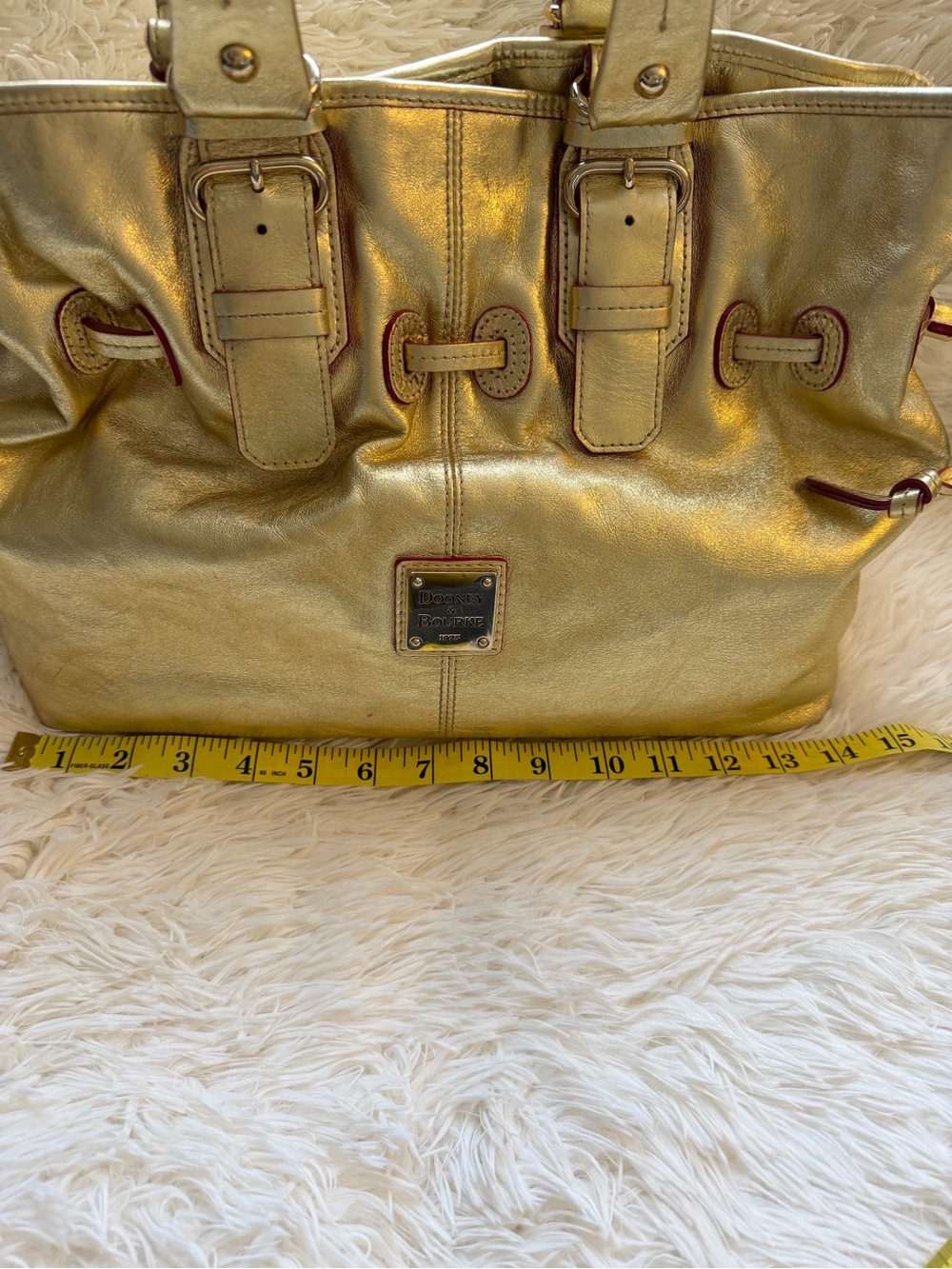 Dooney & Bourke Rare Metallic Gold Leather w/ Drawstring Shoulder Bag - Picture 3 of 15